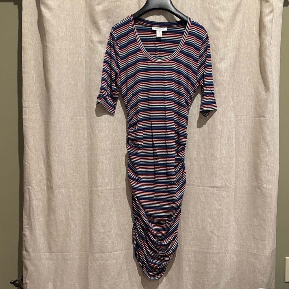 Motherhood Maternity Multicolor Striped knee length ruched Dress